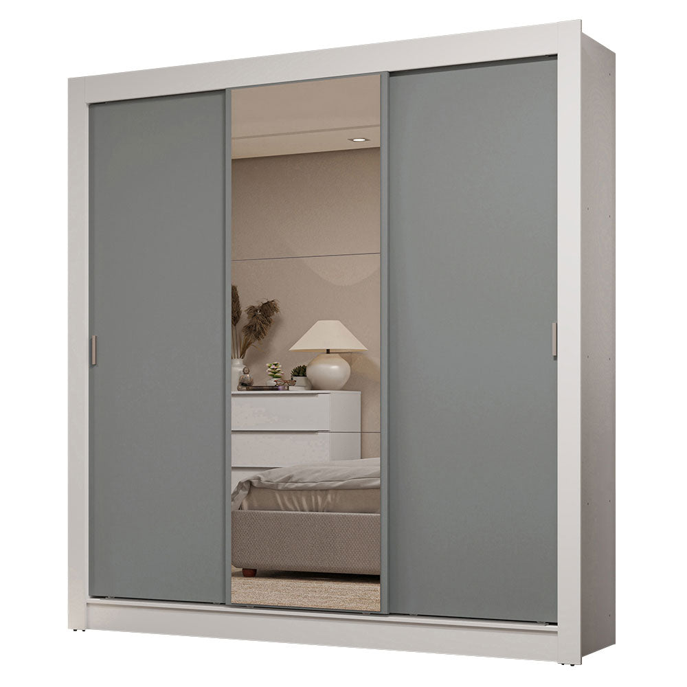 Clóset Matrimonial 3 Puertas Corredizas con Espejos 4 Cajones Blanco/Gris Sublime Plus