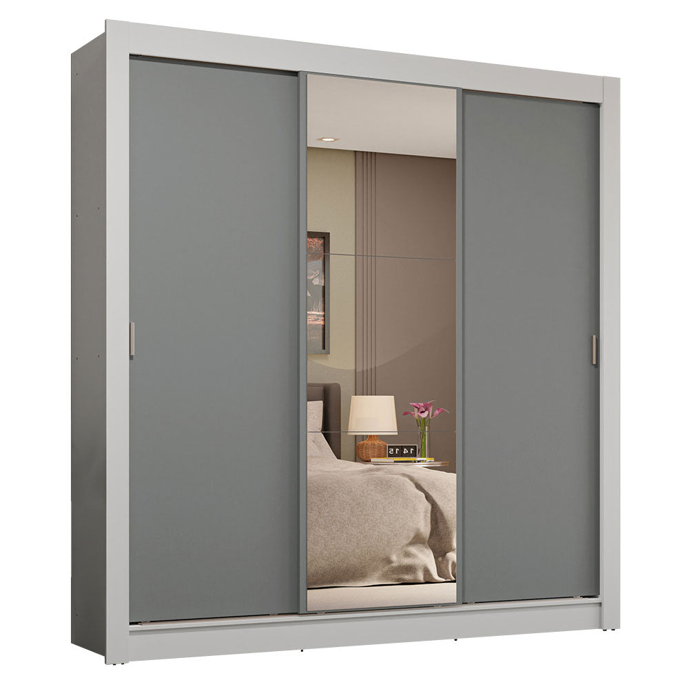 Clóset Matrimonial 3 Puertas Corredizas con Espejo 4 Cajones Blanco/Gris Sublime Plus