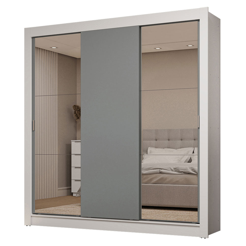 Clóset Matrimonial 3 Puertas Corredizas con Espejo 2 Cajones Blanco/Gris Sublime