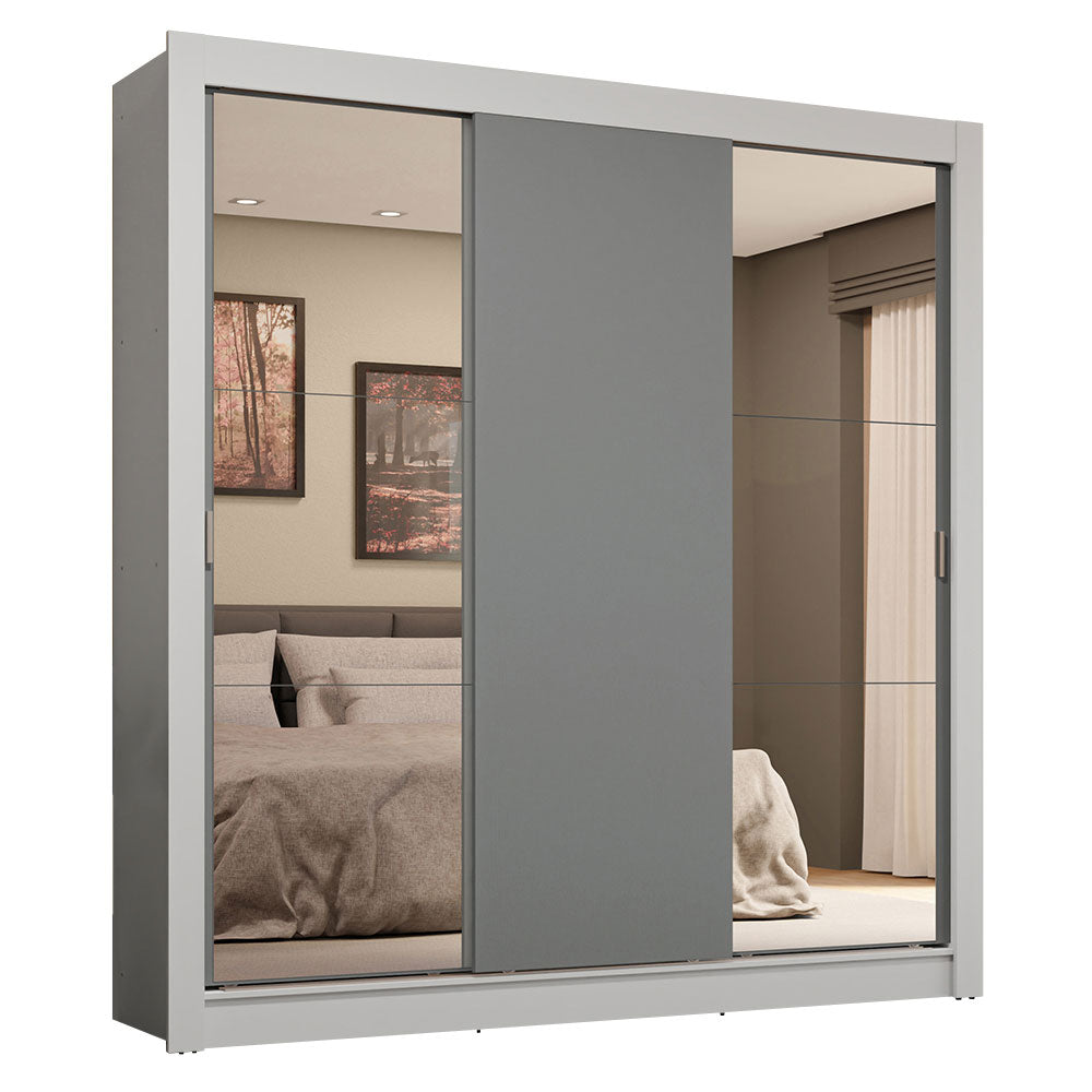 Clóset Matrimonial 3 Puertas Corredizas con Espejos 4 Cajones Blanco/Gris Sublime Plus