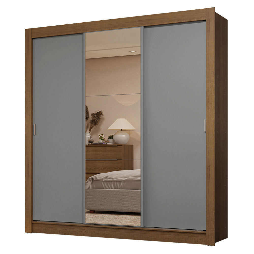 Clóset Matrimonial 3 Puertas Corredizas con Espejos 2 Cajones Marrón/Gris Sublime