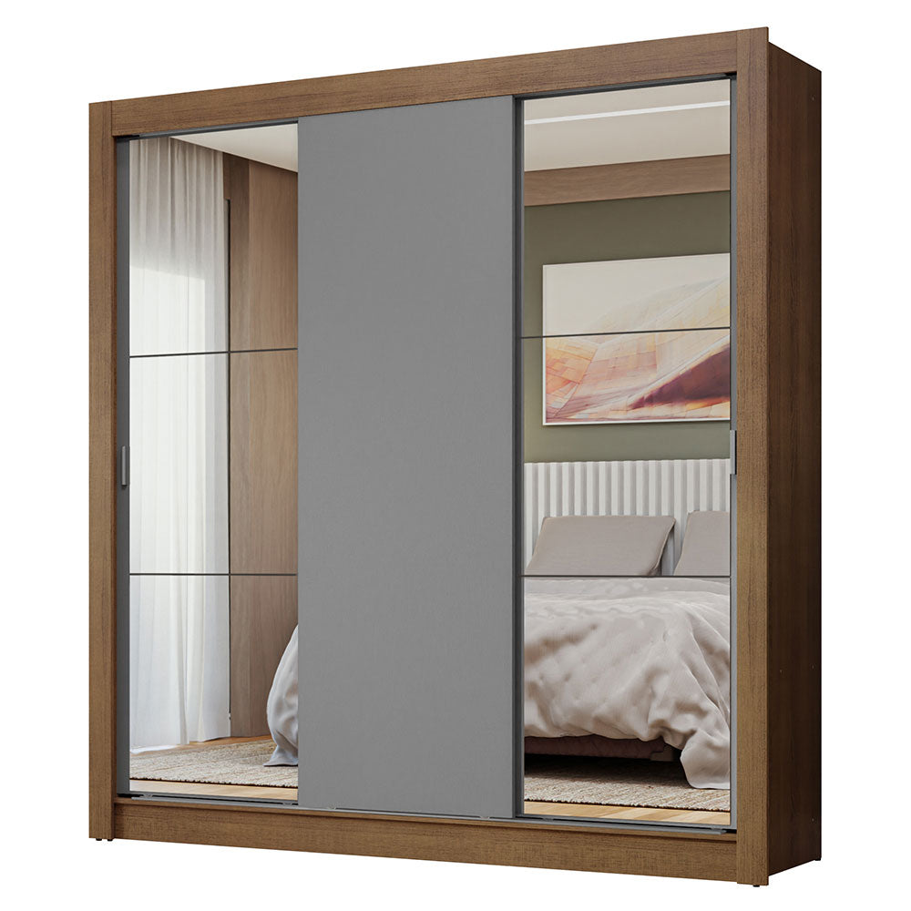Clóset Matrimonial 3 Puertas Corredizas con Espejo Marrón/Gris Nobre