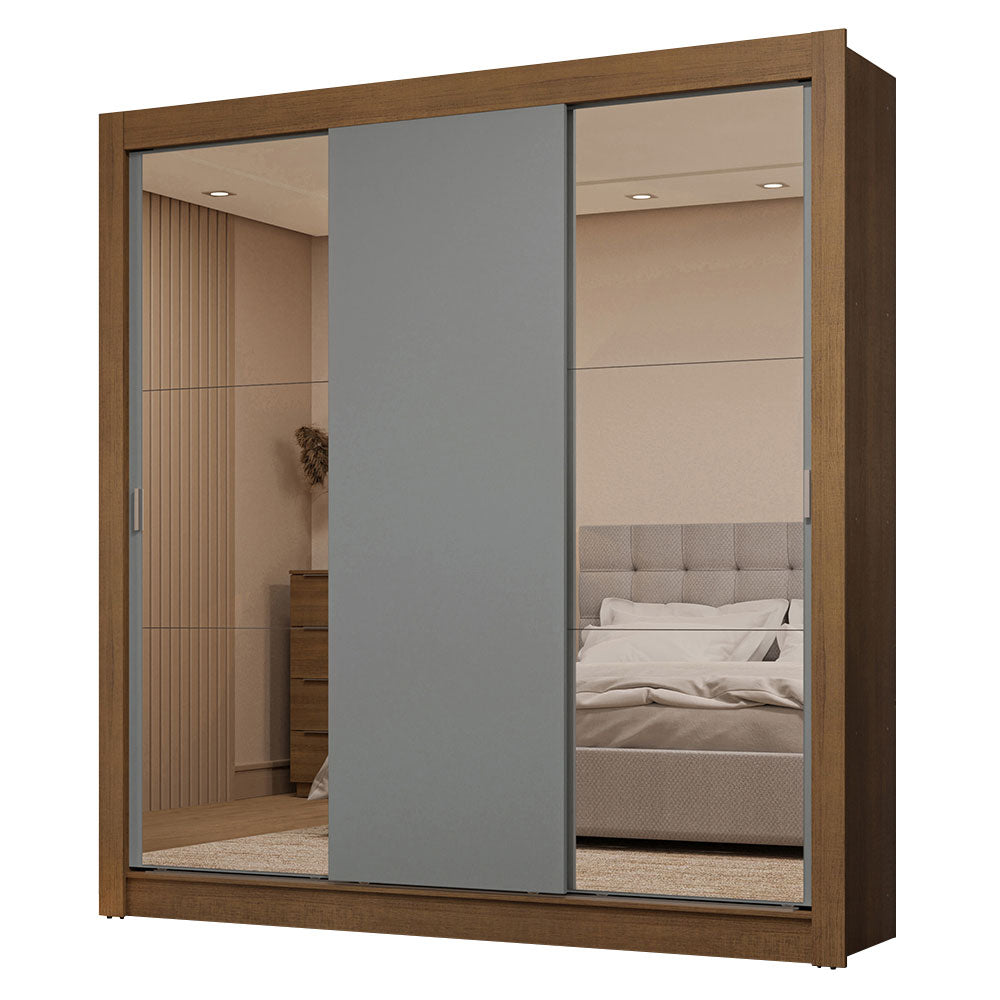 Clóset Matrimonial 3 Puertas Corredizas con Espejo 2 Cajones Marrón/Gris Sublime