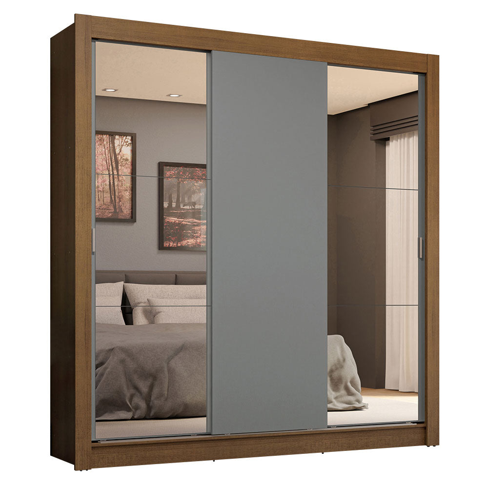 Clóset Matrimonial 3 Puertas Corredizas con Espejo 4 Cajones Marrón/Gris Sublime Plus