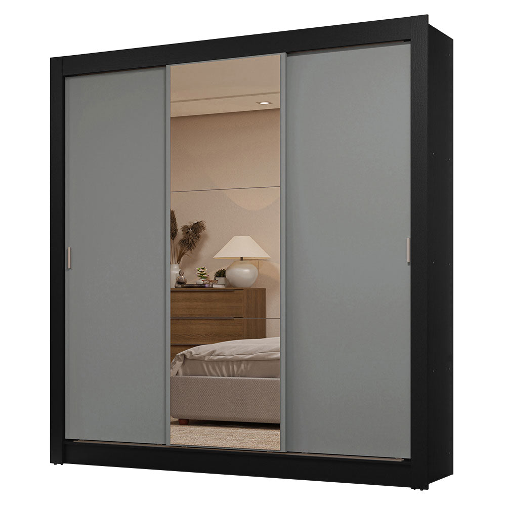 Clóset Matrimonial 3 Puertas Corredizas 2 Cajones Negro/Gris Sublime