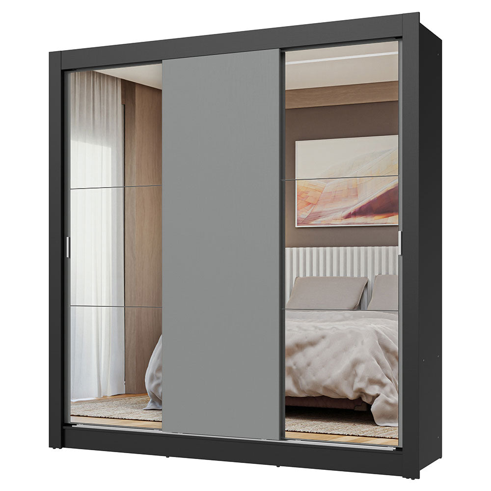 Clóset Matrimonial 3 Puertas Corredizas con Espejo Negro/Gris Nobre