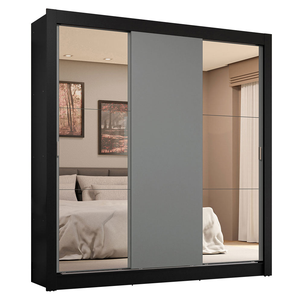 Clóset Matrimonial 3 Puertas Corredizas con Espejo 4 Cajones Negro/Gris Sublime Plus