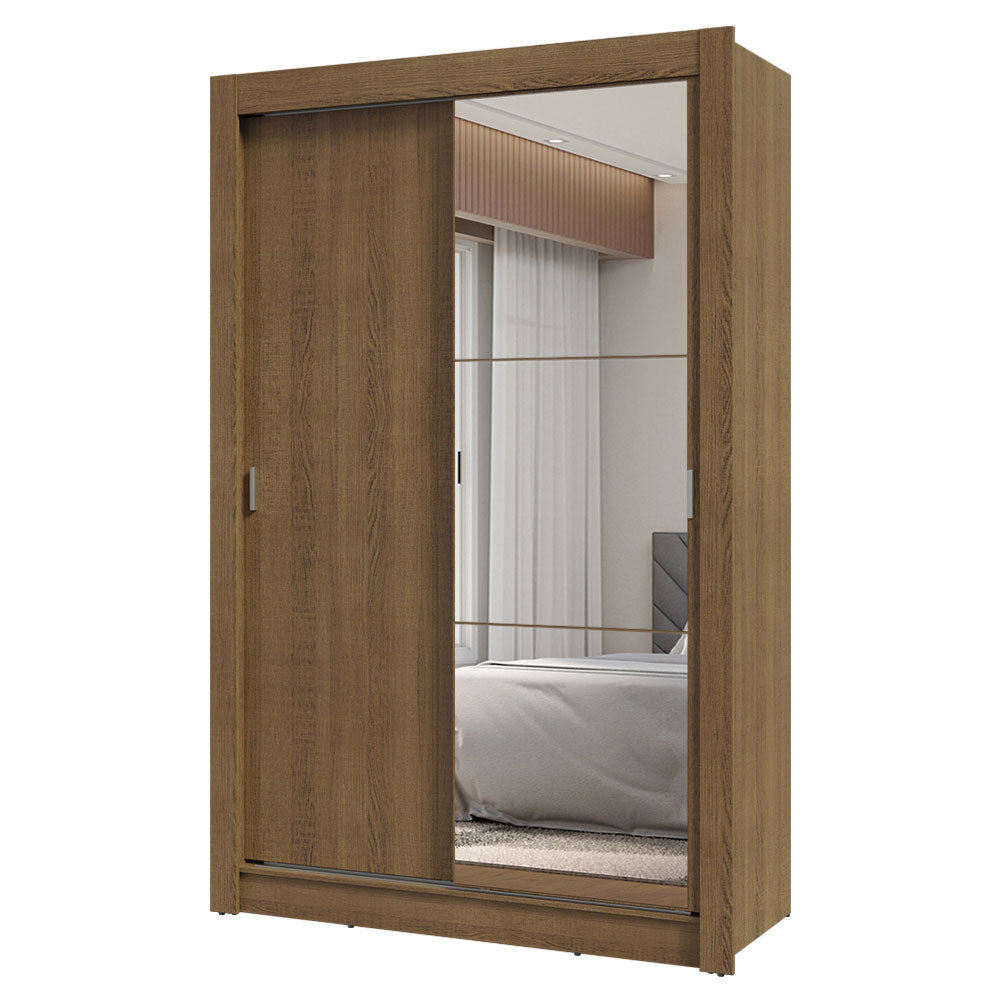 Clóset Soltero 2 Puertas Corredizas con Espejo 2 Cajones Marrón Vivare