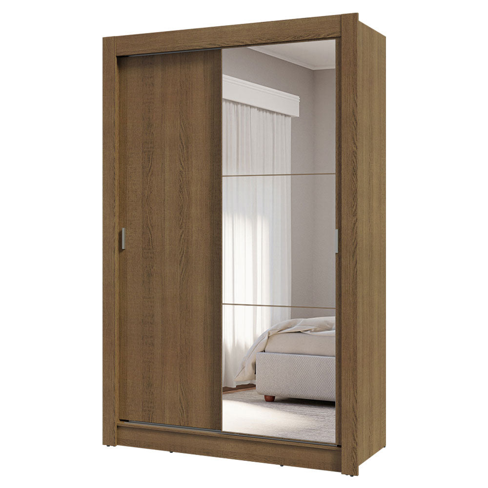 Clóset Soltero 2 Puertas Corredizas con Espejo 4 Cajones Marrón Vivare Plus