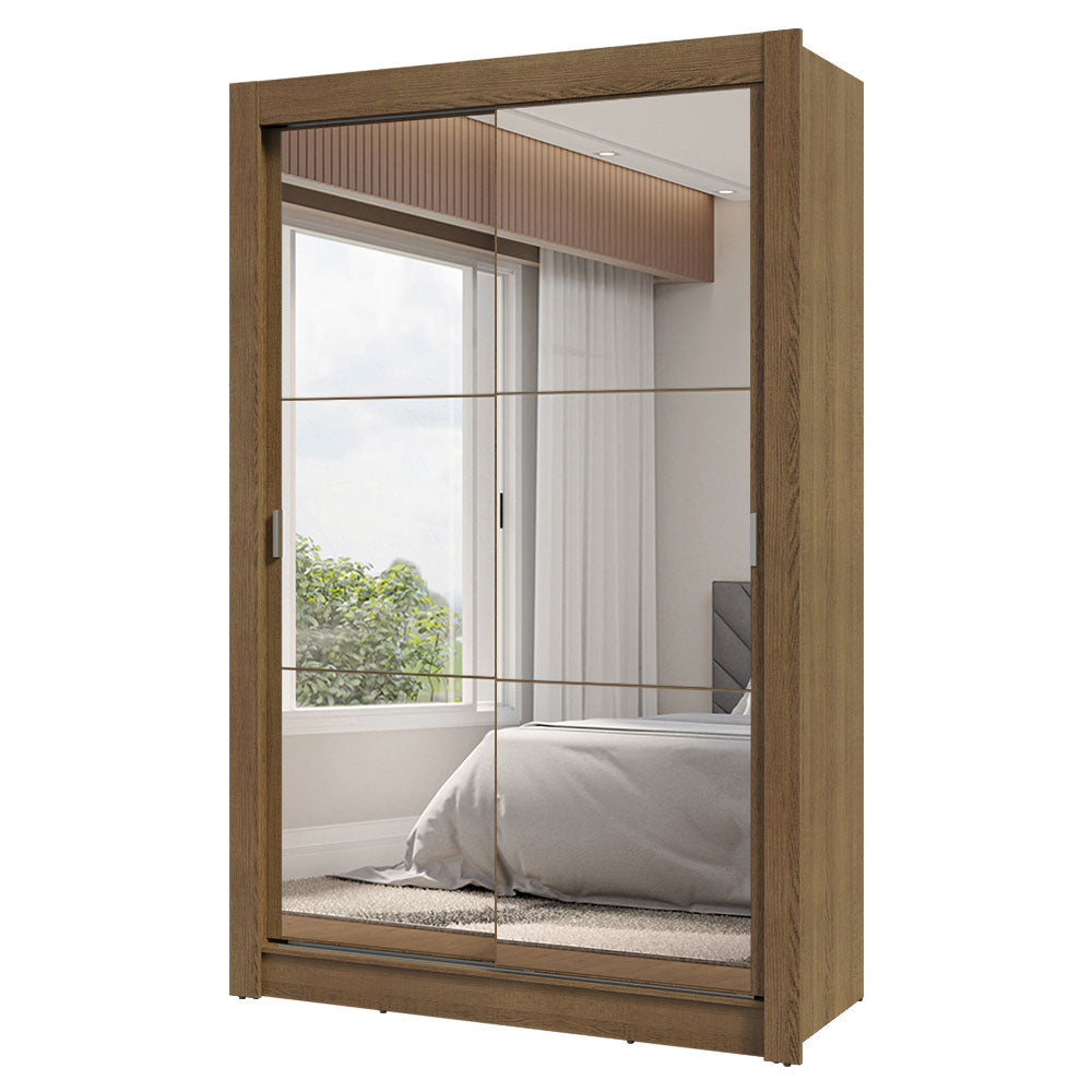 Clóset Soltero 2 Puertas Corredizas con Espejos 2 Cajones Marrón Vivare