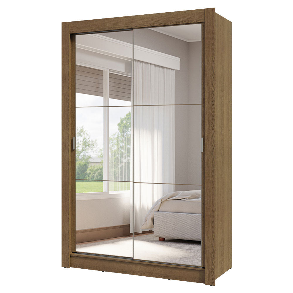 Clóset Soltero 2 Puertas Corredizas con Espejos 4 Cajones Marrón Vivare Plus