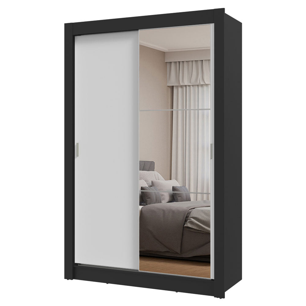 Clóset 2 Puertas Corredizas con Espejo Negro/Blanco Milano