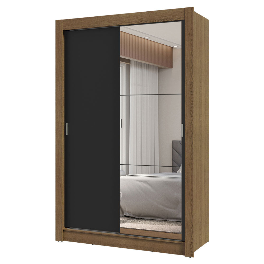Clóset Soltero 2 Puertas Corredizas con Espejo 2 Cajones Marrón/Negro Vivare