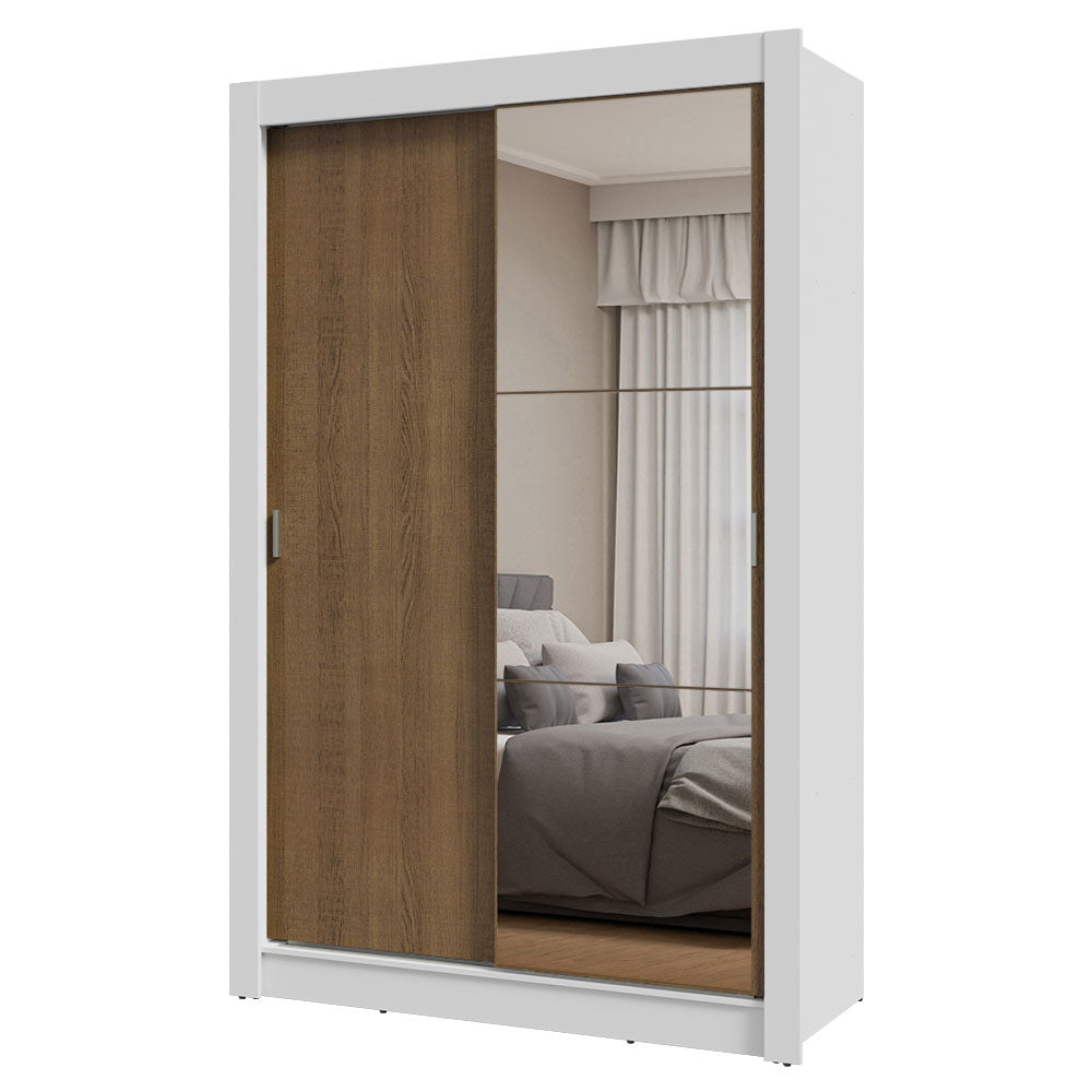 Clóset Soltero 2 Puertas Corredizas con Espejo Blanco/Marrón Milano