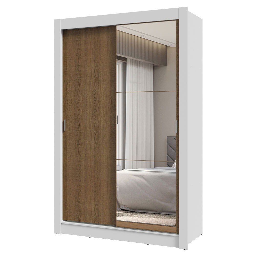 Clóset Soltero 2 Puertas Corredizas con Espejo 2 Cajones Blanco/Marrón Vivare