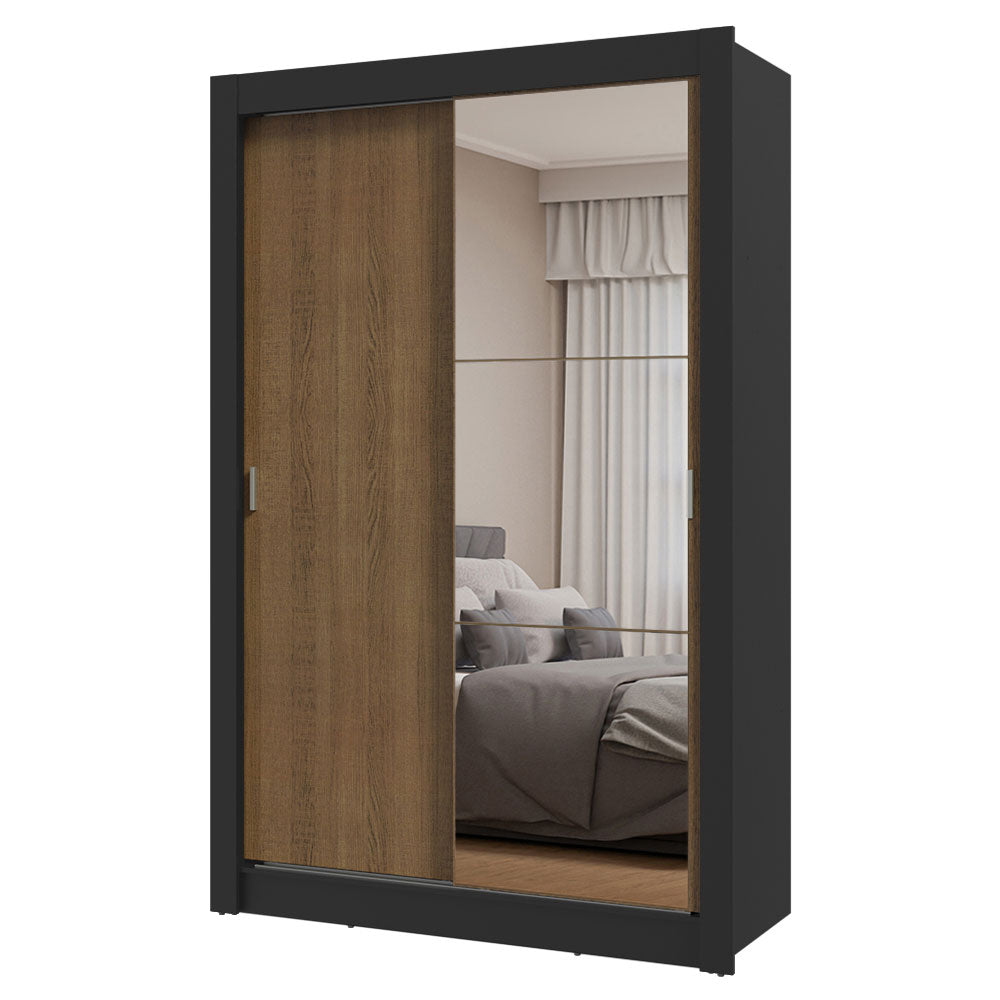 Clóset Soltero 2 Puertas Corredizas con Espejo Negro/Marrón Milano