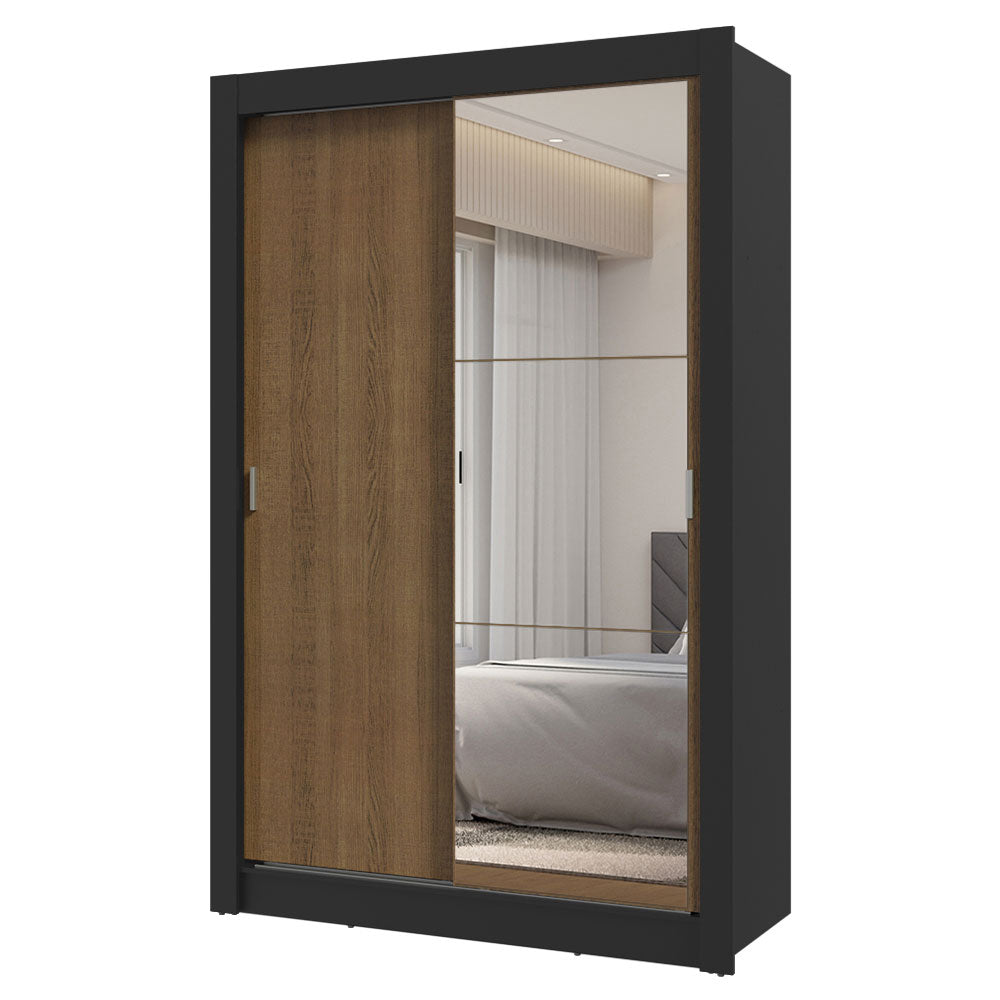 Clóset Soltero 2 Puertas Corredizas con Espejo 2 Cajones Negro/Marrón Vivare