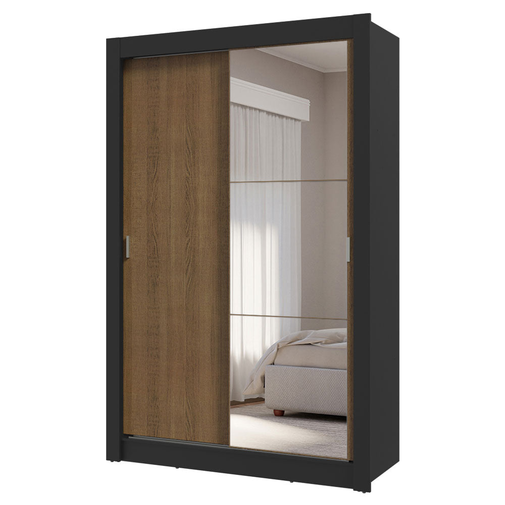 Clóset Soltero 2 Puertas Corredizas con Espejo 4 Cajones Negro/Marrón Vivare Plus