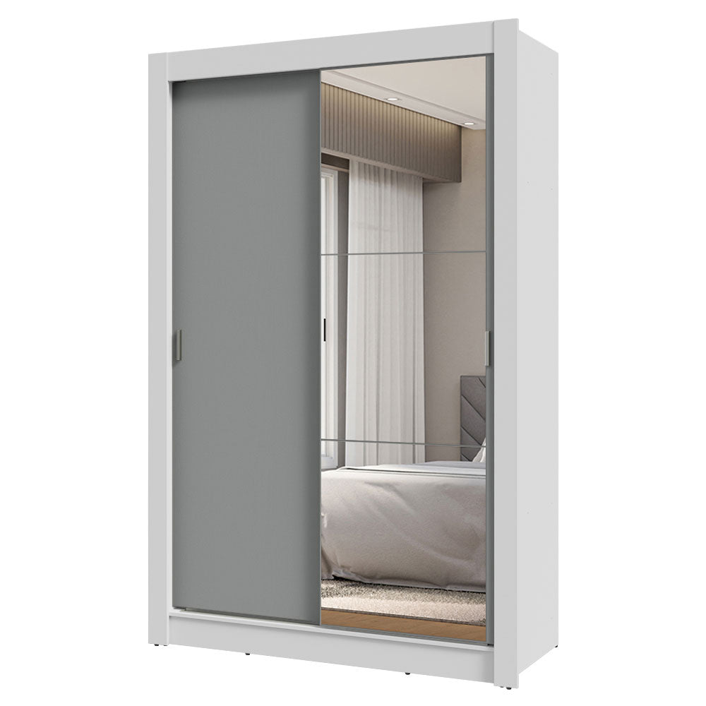 Clóset Soltero 2 Puertas Corredizas con Espejo 2 Cajones Blanco/Gris Vivare