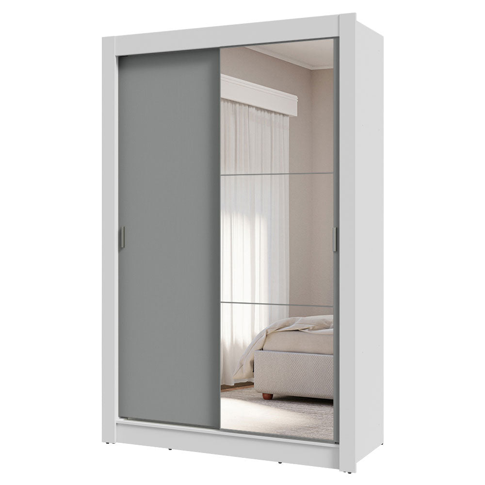 Clóset Soltero 2 Puertas Corredizas con Espejo 4 Cajones Blanco/Gris Vivare Plus