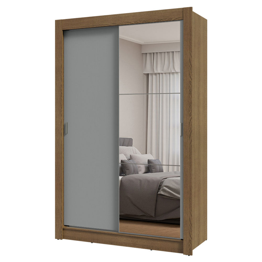 Clóset Soltero 2 Puertas Corredizas con Espejo Marrón/Gris Milano