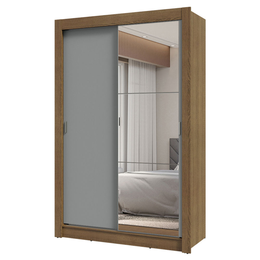 Clóset Soltero 2 Puertas Corredizas con Espejo 2 Cajones Marrón/Gris Vivare
