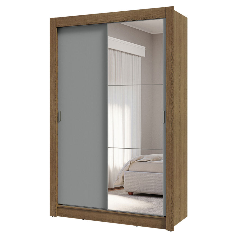 Clóset Soltero 2 Puertas Corredizas con Espejo 4 Cajones Marrón/Gris Vivare Plus