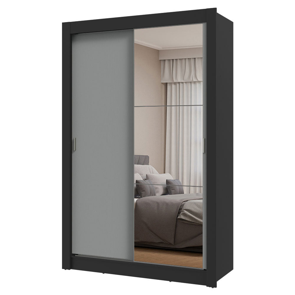Clóset Soltero 2 Puertas Corredizas con Espejo Negro/Gris Milano