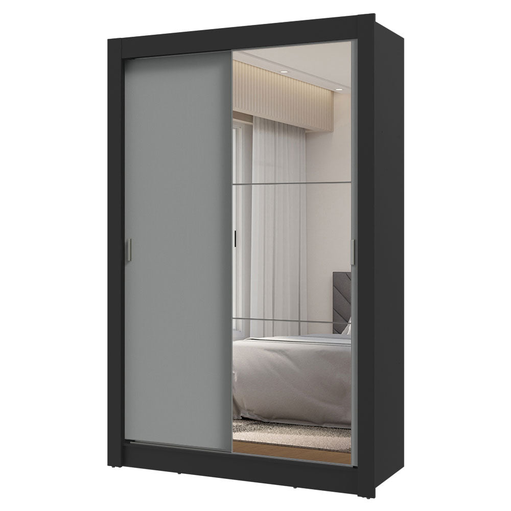 Clóset Soltero 2 Puertas Corredizas con Espejo 2 Cajones Negro/Gris Vivare