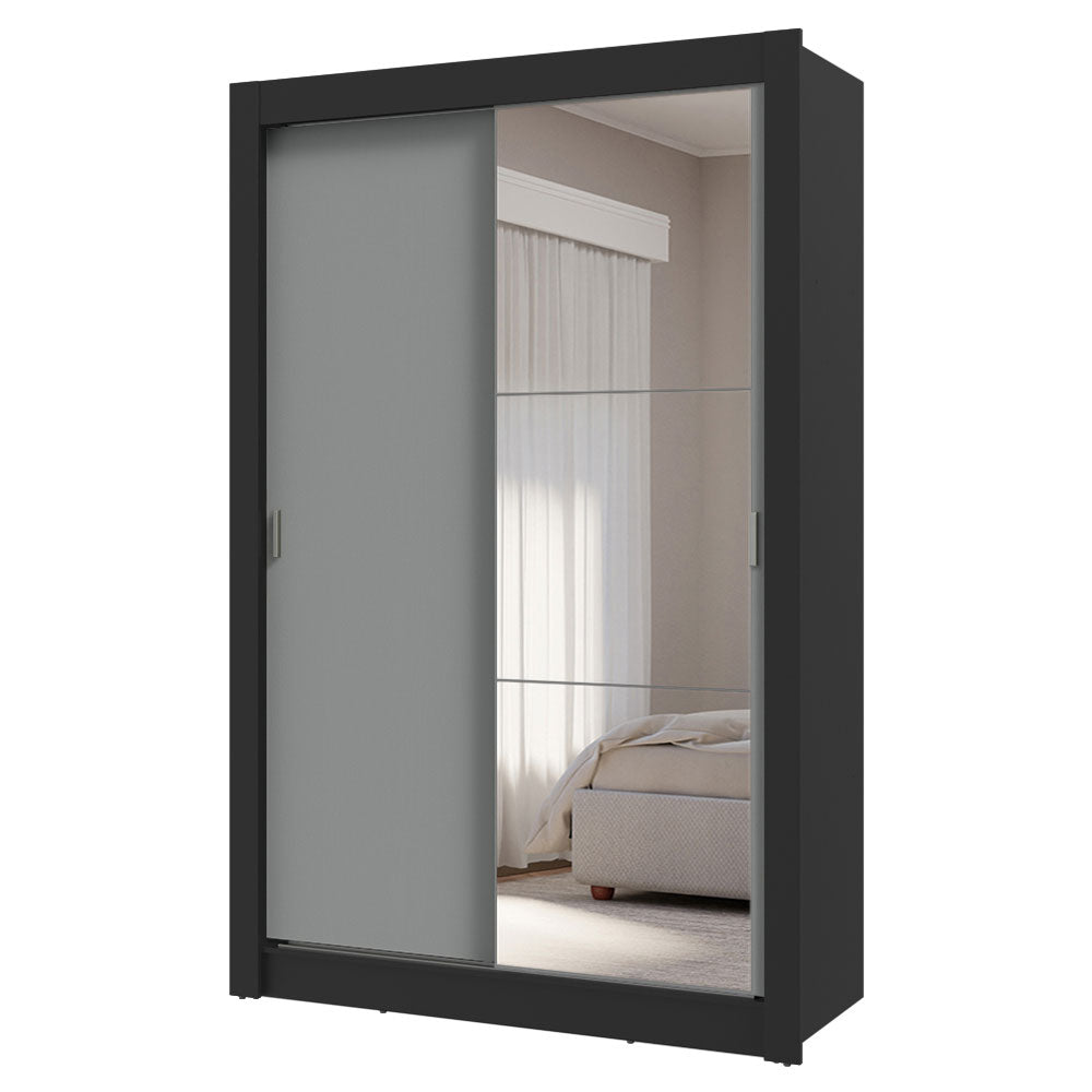 Clóset Soltero 2 Puertas Corredizas con Espejo 4 Cajones Negro/Gris Vivare Plus