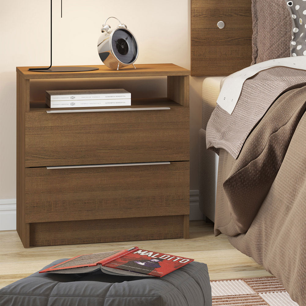Buró Mesa de Noche con 2 Cajones Marrón