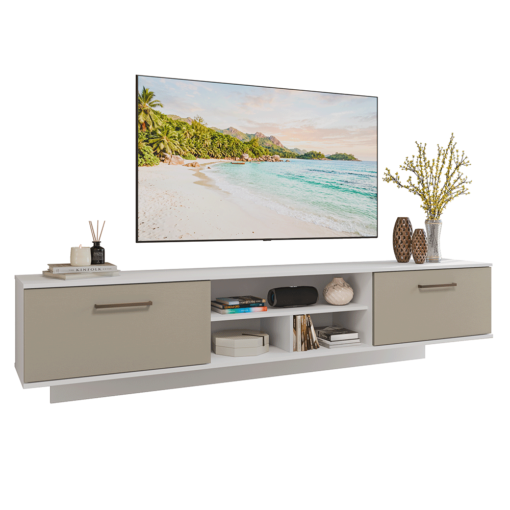 Mueble para TV Suspendido hasta 80 Pulgadas 218 cm 2 Puertas Blanco/Crema Agata Madesa