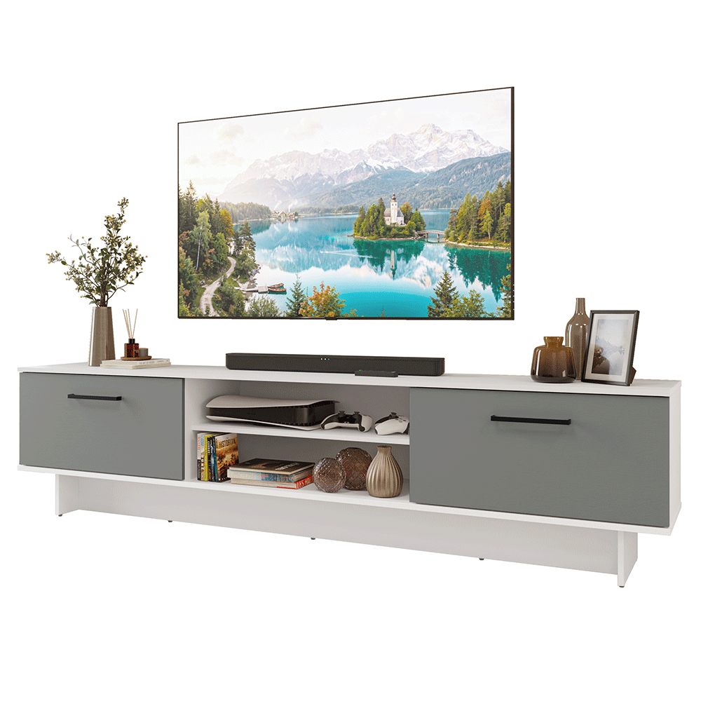 Mueble para TV hasta 80 Pulgadas 218 cm 2 Puertas Blanco/Gris Agata Madesa