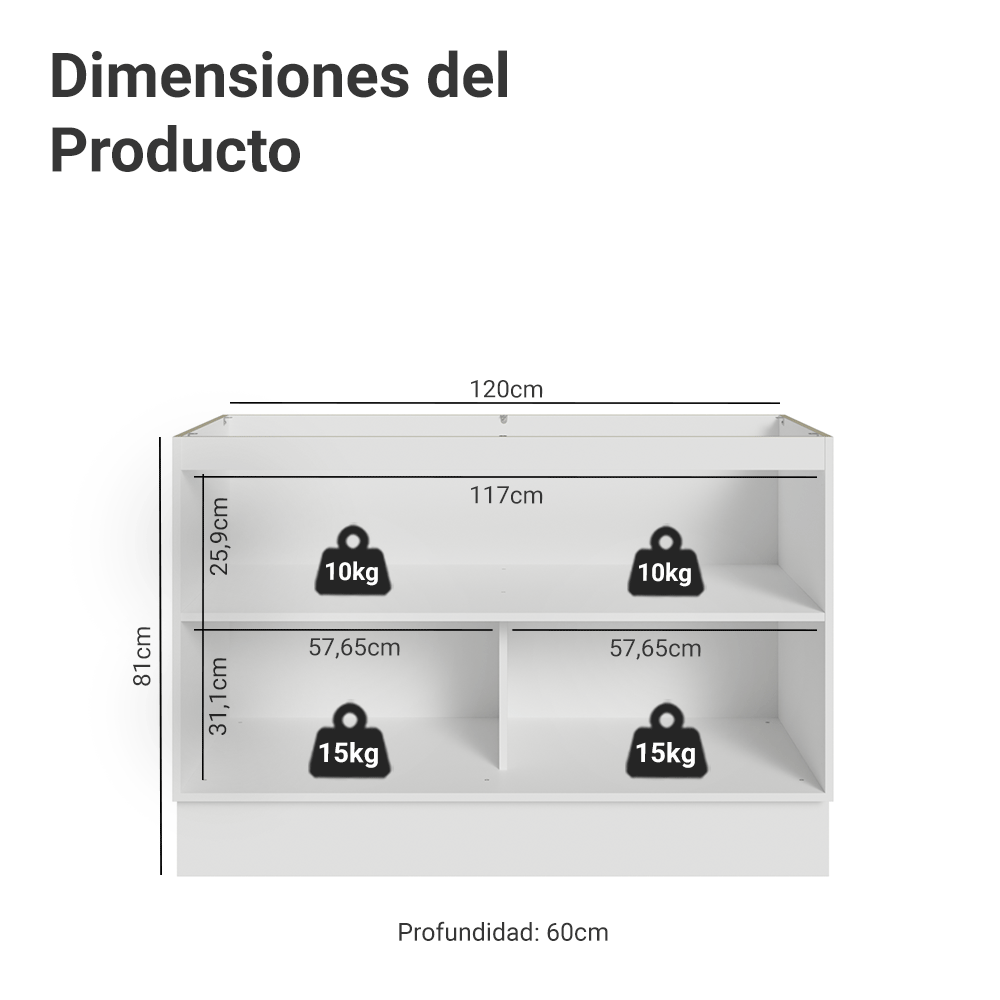 Gabinete Bajo para Fregadero 120 x 60 cm (Sin encimera) Blanco/Gris Vik Madesa