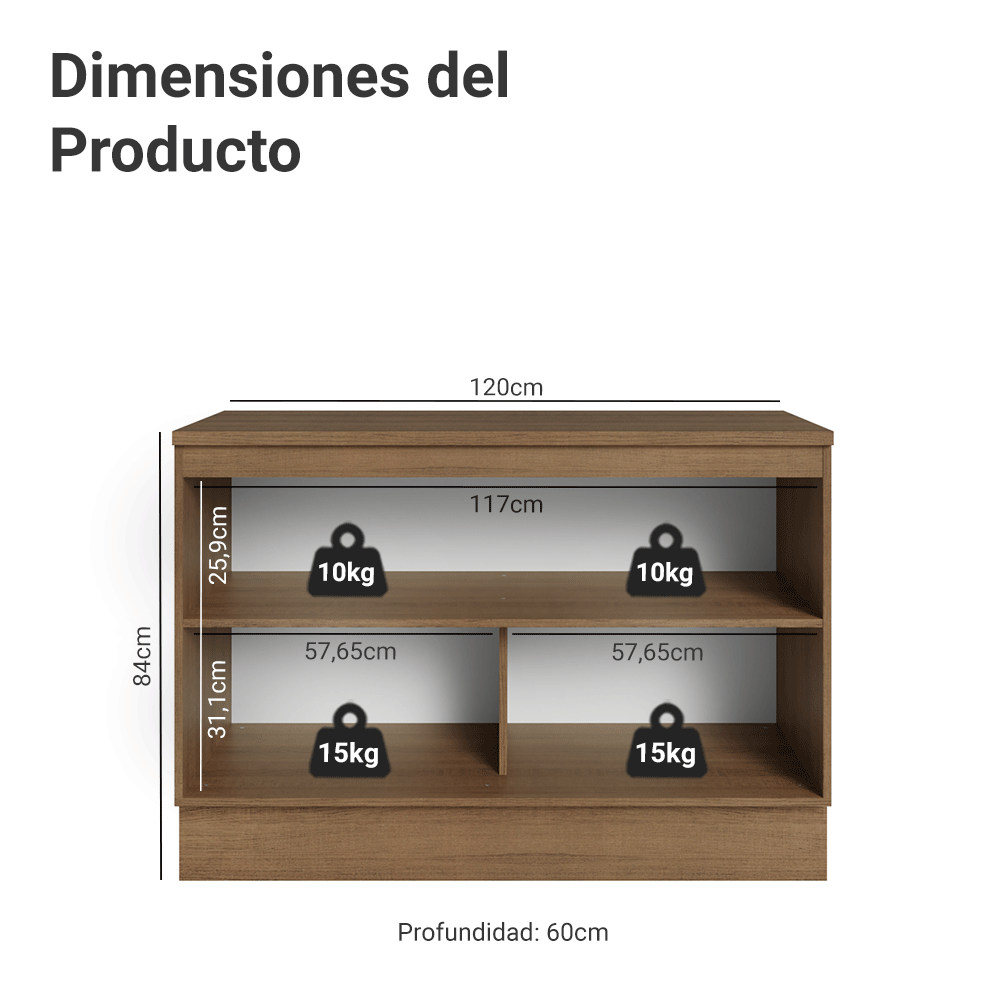 Gabinete Bajo de Cocina 120 x 60 cm 2 Puertas (Con Encimera) Marrón/Verde Vik Madesa