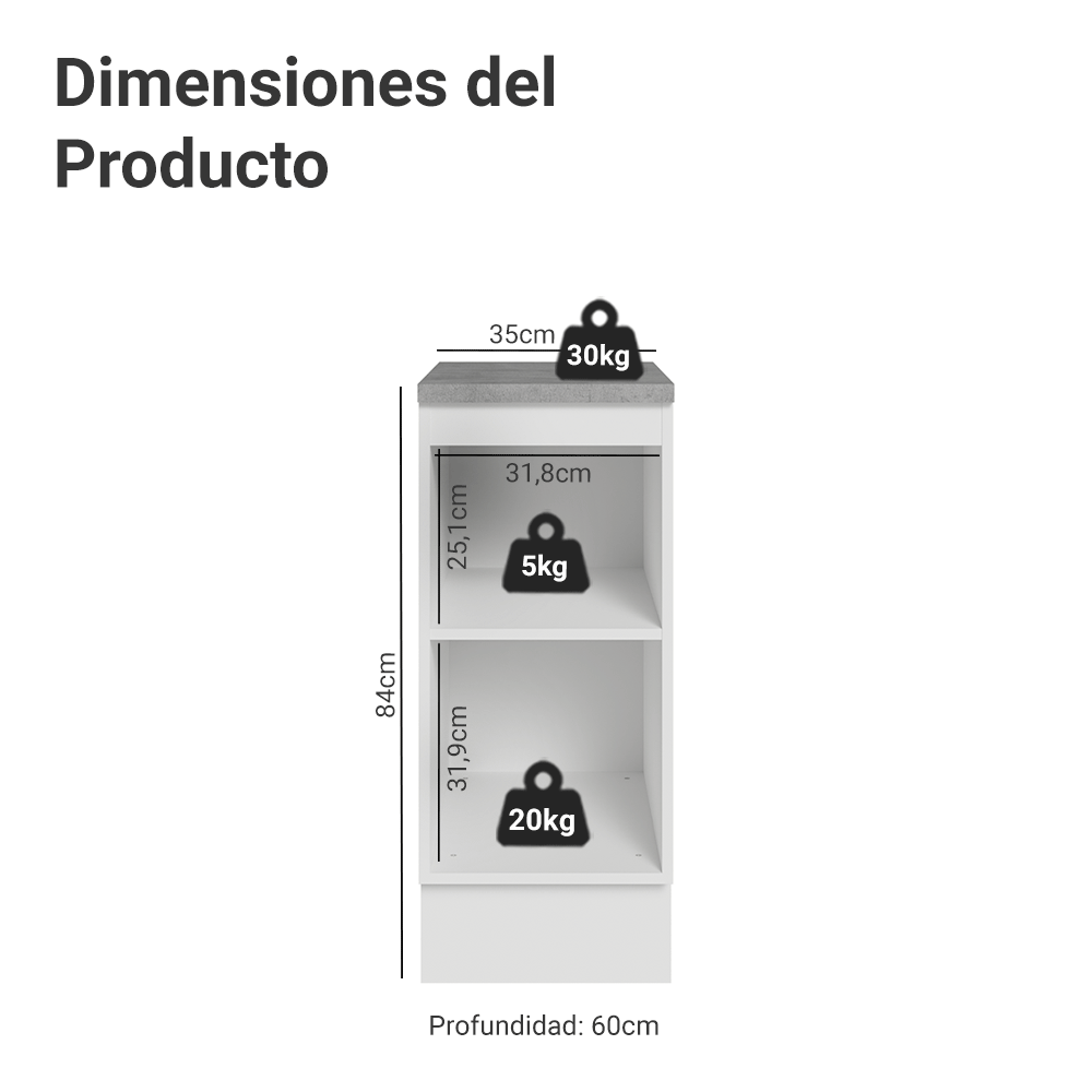 Gabinete Bajo de Cocina 35 x 60 cm 1 Puerta (Con Encimera) Blanco/Verde Vik Madesa