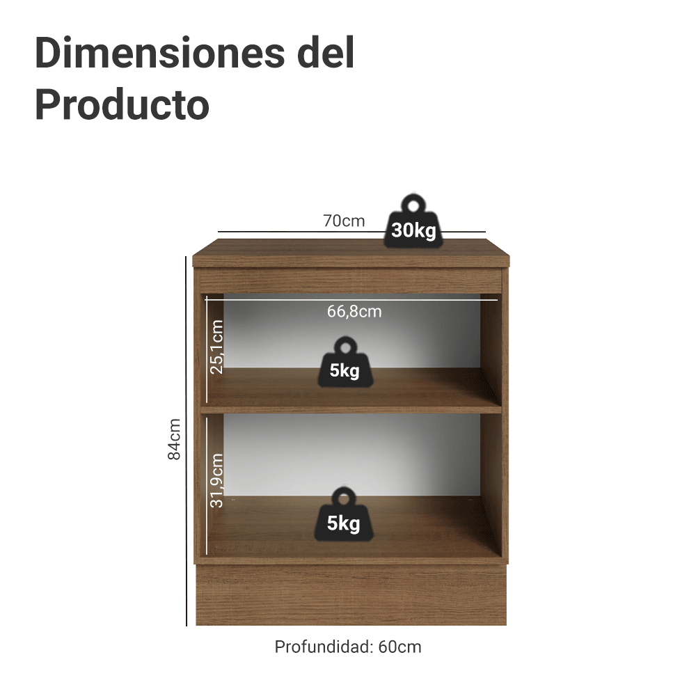 Gabinete Bajo de Cocina 70 x 60 cm 2 Puertas (Con Encimera) Marrón/Verde Vik Madesa