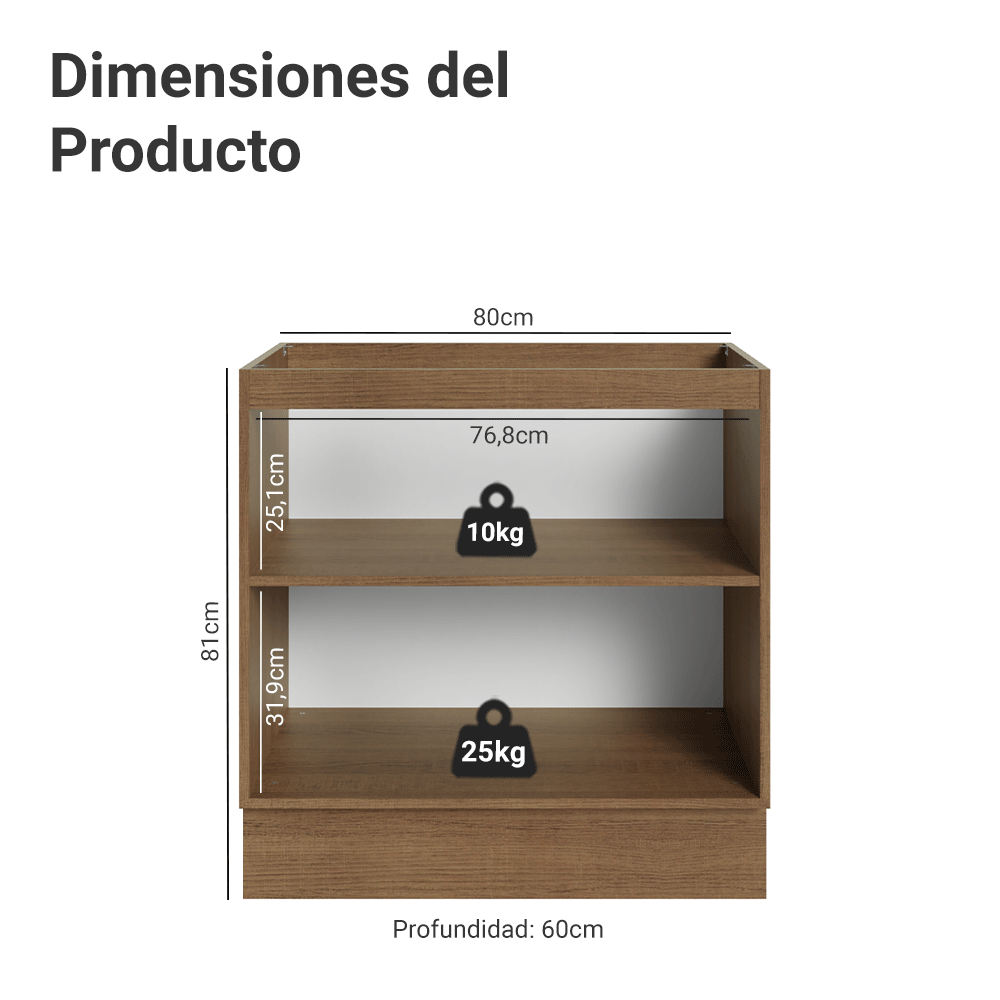 Gabinete Bajo de Cocina 80 x 60 cm 2 Puertas (Sin encimera) Marrón/Verde Vik Madesa