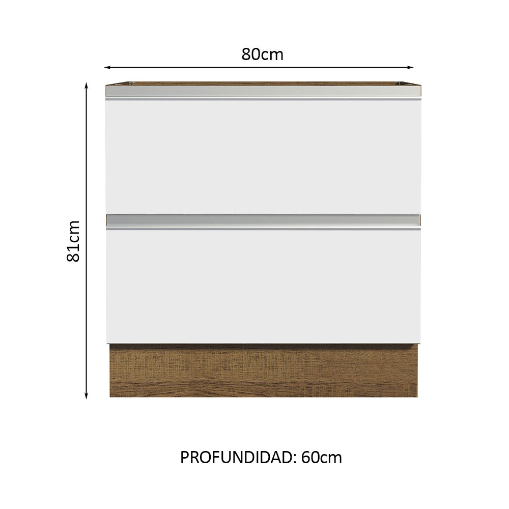 Gabinete Bajo de Cocina 80 x 60 cm 2 Cajones (Sin Encimera) Marrón/Blanco Glamy Madesa