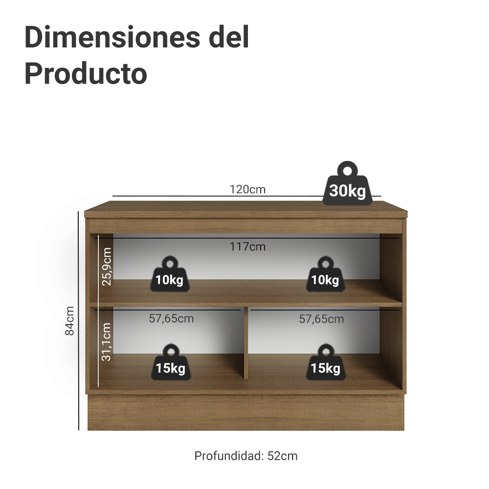 Gabinete Bajo de Cocina 120 cm 2 Puertas Marrón/Negro Lux Madesa