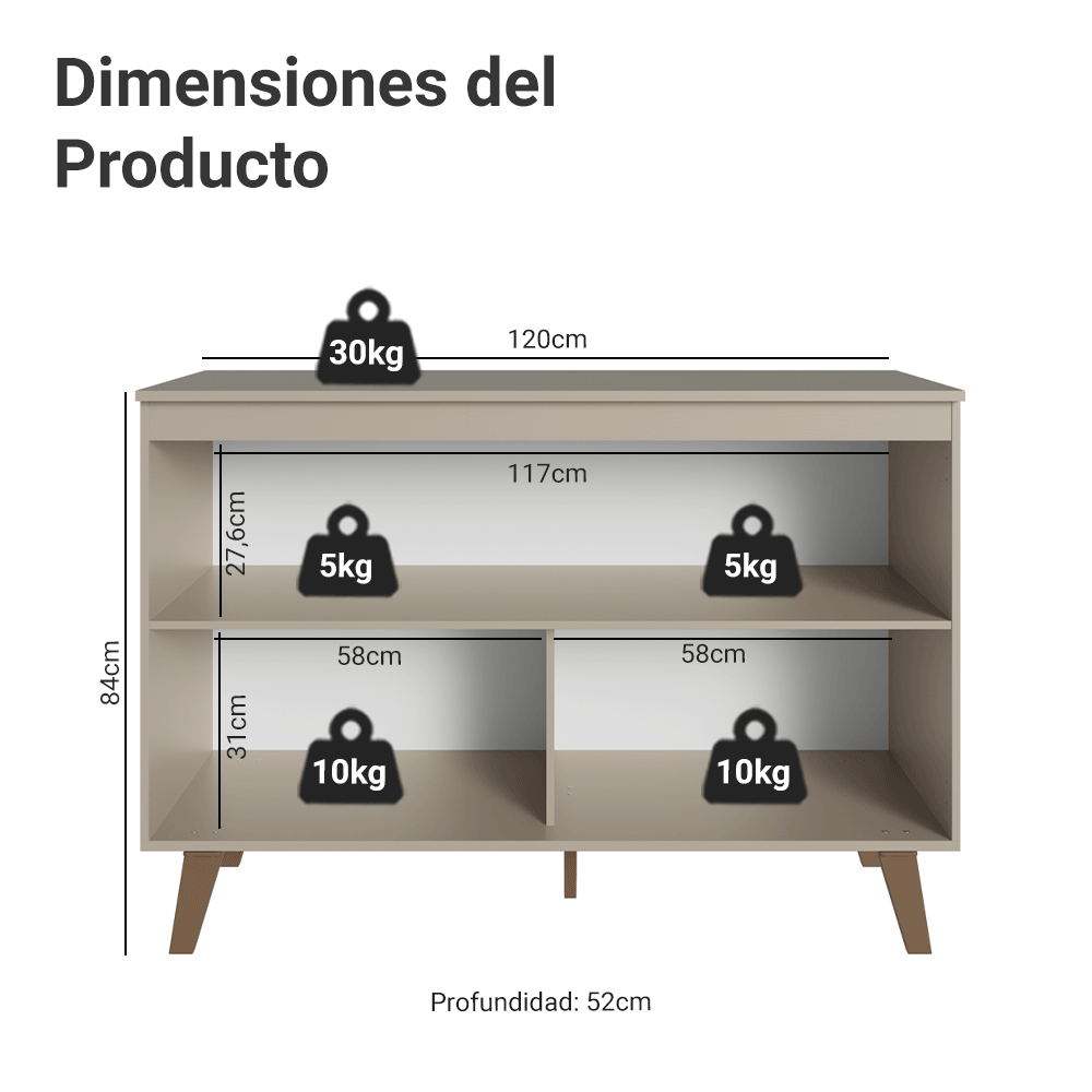 Gabinete Bajo de Cocina 120 cm 2 Puertas Con Patas Crema Nice Madesa