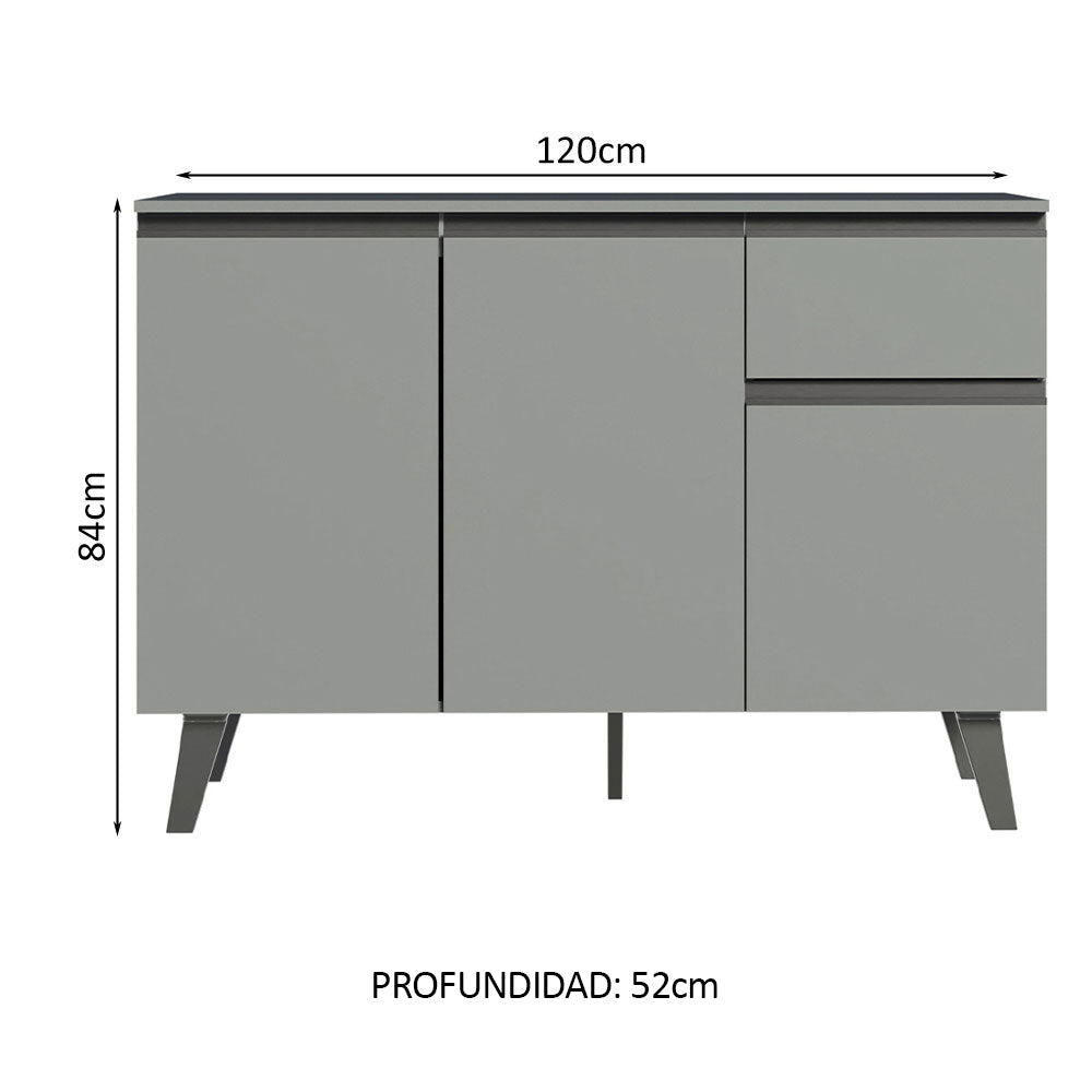 Gabinete Bajo 120 cm 1 Cajón 3 Puertas Gris Nice Madesa