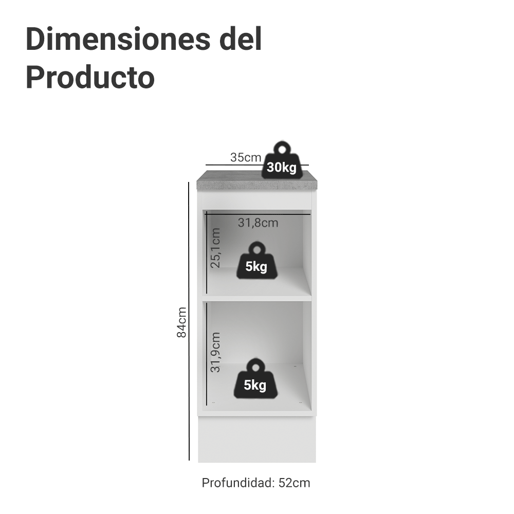 Gabinete Bajo de Cocina 35 cm 1 Puerta Blanco/Gris Lux Madesa