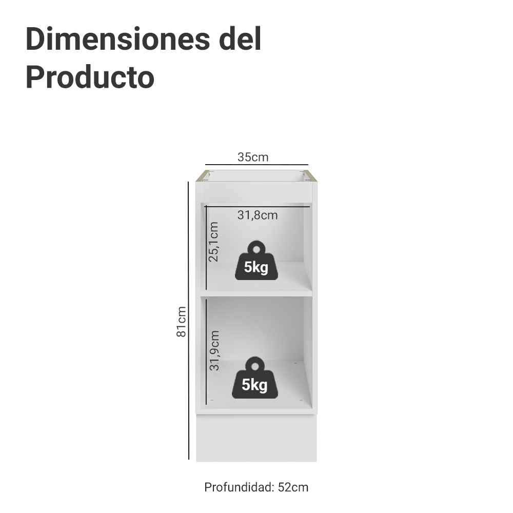 Gabinete Bajo de Cocina 35 cm 1 Puerta (Sin Encimera) Blanco/Gris Vik Madesa