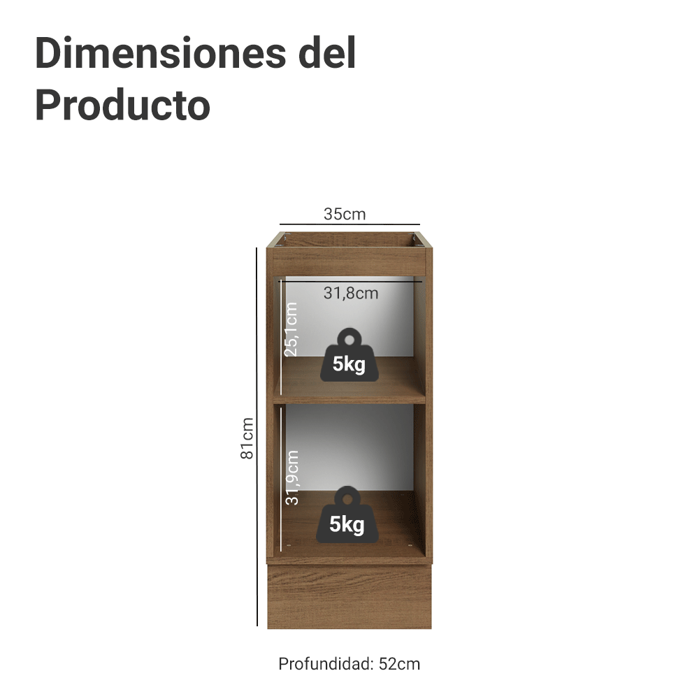 Gabinete Bajo de Cocina 35 cm 1 Puerta (Sin Encimera) Marrón/Gris Vik Madesa