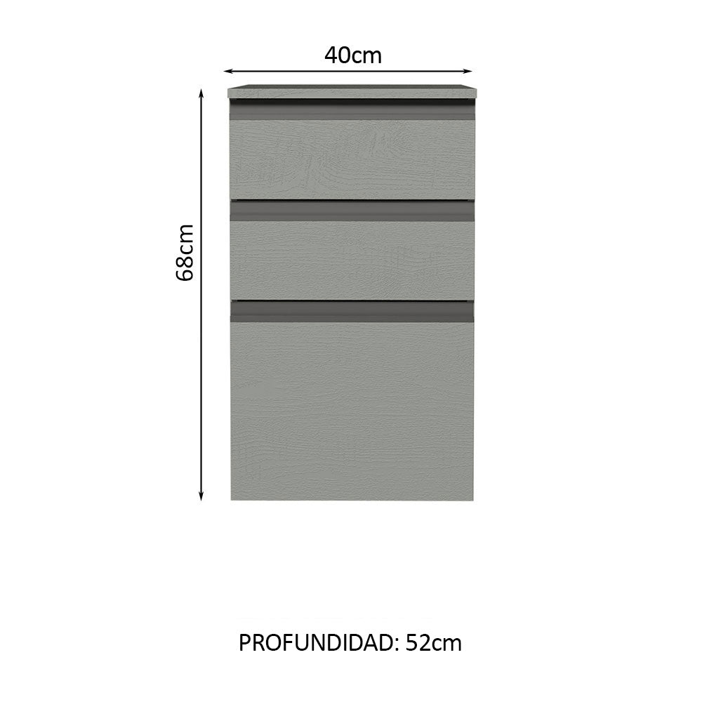Gabinete Bajo 40 cm 3 Cajones Sin Patas Nice Gris