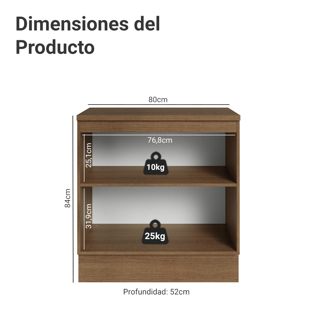 Gabinete Bajo de Cocina 80 cm 2 Puertas Marrón/Gris Vik Madesa
