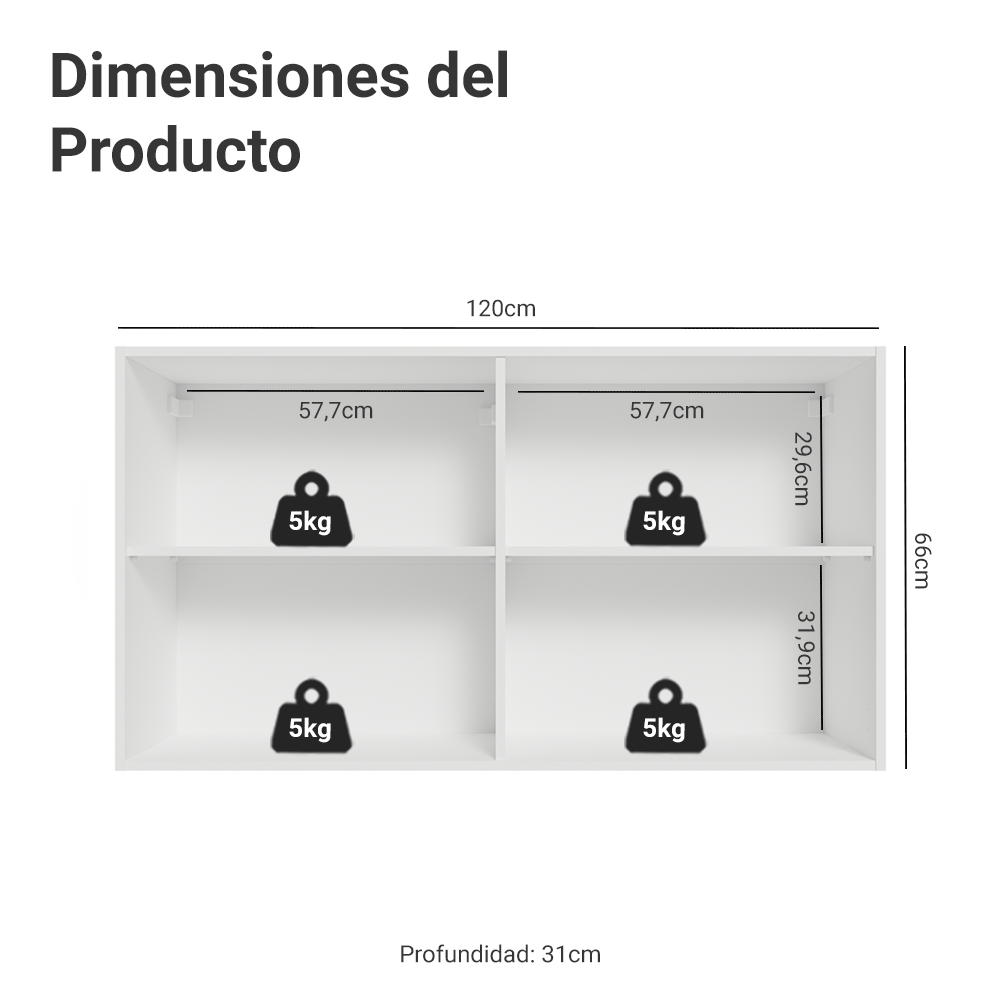 Gabinete Superior 120 cm 2 Puertas Blanco/Gris Vik Madesa