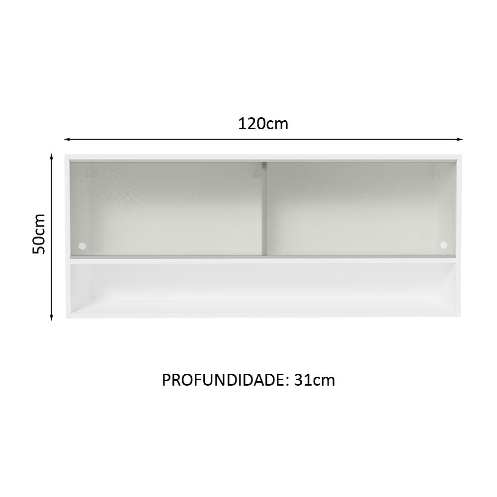 Gabinete Superior 2 Puertas Correderas Vidrio 120cm 1 Nicho Glamy, Lux, Agata y Reims Blanco