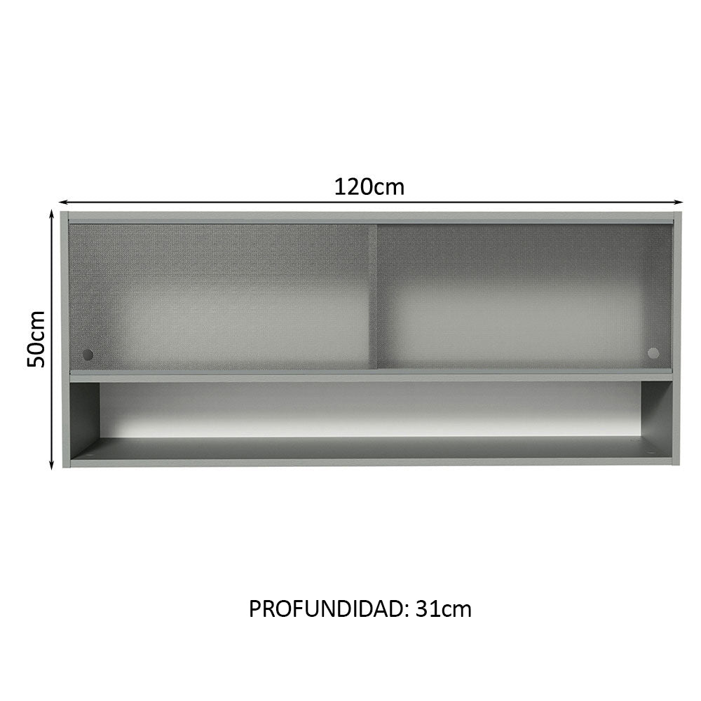 Gabinete Superior 2 Puertas Correderas Vidrio 120cm 1 Nicho Glamy, Lux, Agata y Reims Marrón